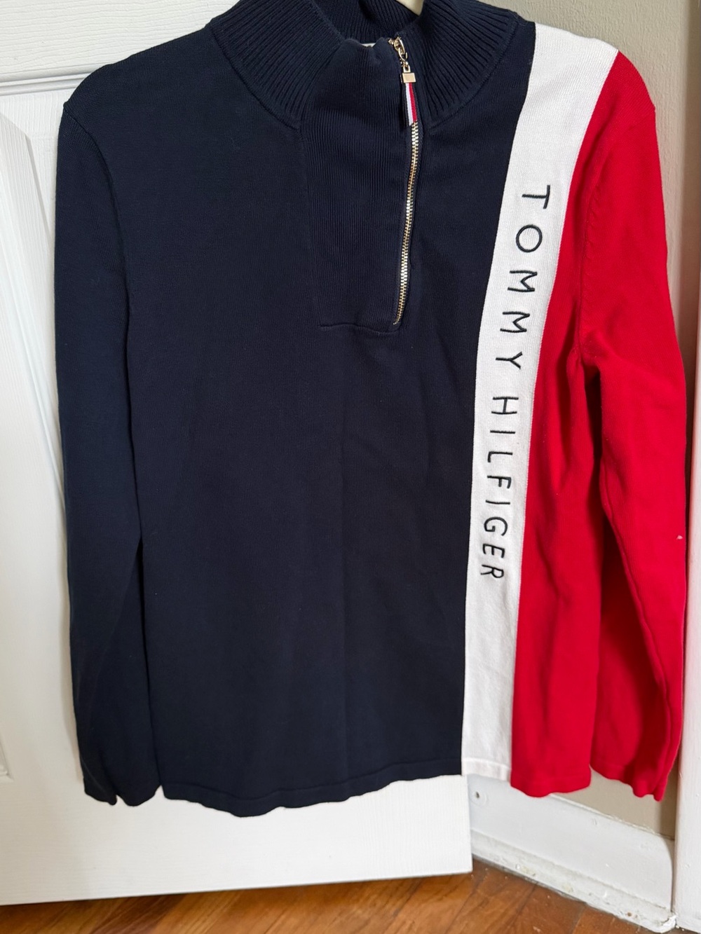 Tommy Hilfiger Navy & Red Quarter-Zip Sweater